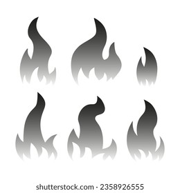 Fire flame black icons set