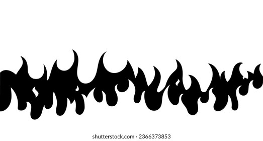 Marco de línea de patrón vectorial negro de llama de fuego. Ilustración de fondo de diseño de borde simple y plano de incendio