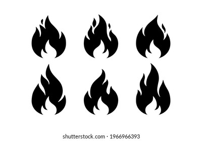 Fire, flame. Black white flame collection set