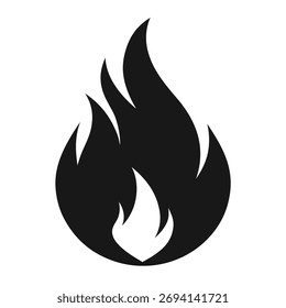Feuerflamme schwarz-weißer Vektor auf weißem Hintergrund.