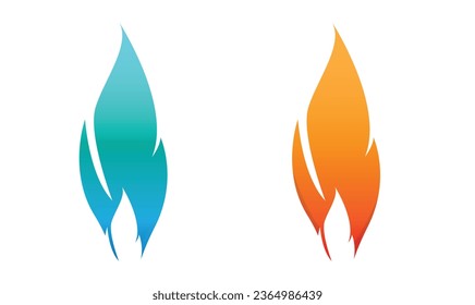 Fire, flame. Blue and Red flame in abstract style on white background. Flat fire. Modern art isolated graphics. Fire sign. Vector Illustration