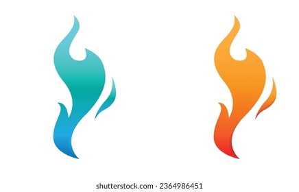 Fire, flame. Blue and Red flame in abstract style on white background. Flat fire. Modern art isolated graphics. Fire sign. Vector Illustration