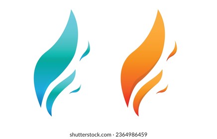 Fire, flame. Blue and Red flame in abstract style on white background. Flat fire. Modern art isolated graphics. Fire sign. Vector Illustration