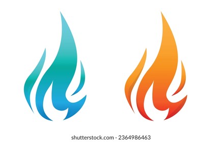 Fire, flame. Blue and Red flame in abstract style on white background. Flat fire. Modern art isolated graphics. Fire sign. Vector Illustration