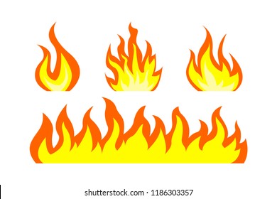 Fire. Flame of fire bonfire. A band of flame of fire. Vector isolated on white background.