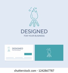 fire, flame, bonfire, camping, camp Business Logo Line Icon Symbol for your business. Turquoise Business Cards with Brand logo template