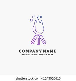 fire, flame, bonfire, camping, camp Purple Business Logo Template. Place for Tagline