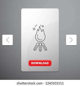 fire, flame, bonfire, camping, camp Line Icon in Carousal Pagination Slider Design & Red Download Button