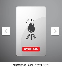 fire, flame, bonfire, camping, camp Glyph Icon in Carousal Pagination Slider Design & Red Download Button