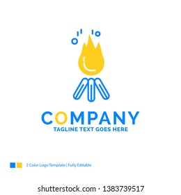 fire, flame, bonfire, camping, camp Blue Yellow Business Logo template. Creative Design Template Place for Tagline.