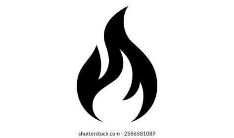 Fire, flame, bonfire. Flame fire icon, abstract style on white background. Flat burn fire symbol, bonfire sign, flame campfire emoji. Camping fireball minimal graphic style. Vector Illustration