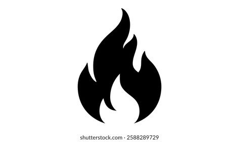 Fire, flame, bonfire. Flame fire icon, abstract style on white background. Flat burn fire symbol, bonfire sign, flame campfire emoji. Camping fireball minimal graphic style. Vector Illustration