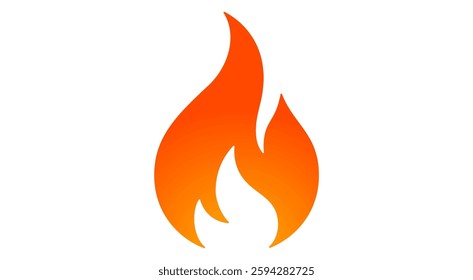 Fire, flame, bonfire. Flame fire icon, abstract style on white background. Flat burn fire symbol, bonfire sign, flame campfire emoji. Camping fireball minimal graphic style. Vector Illustration