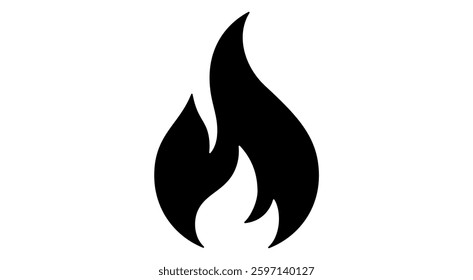 Fire, flame, bonfire. Flame fire icon, abstract style on white background. Flat burn fire symbol, bonfire sign, flame campfire emoji. Camping fireball minimal graphic style. Vector Illustration