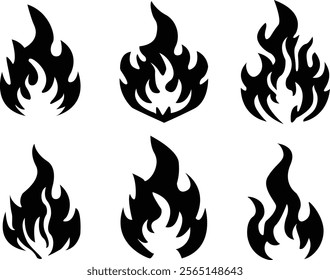 Fire flame bonfire set silhouette black color eps vector collection. Fire flame icon isolated on white background.