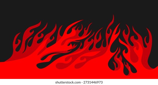 Dibujos animados de la frontera de la llama de fuego, llama de quemadura brillante. aislado sobre fondo negro