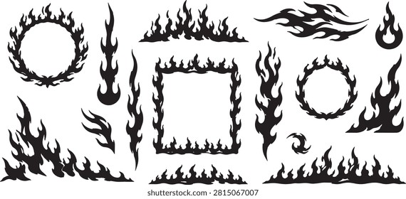 Fire flame borders and burning frames vector design element set, fire, flame, flames, burn, burning, hot, heat, blaze, wildfire, bonfire, campfire, border, borders, frame