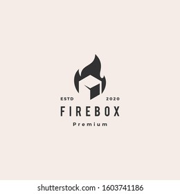 fire flame box cube logo hipster vintage retro vector icon illustration	