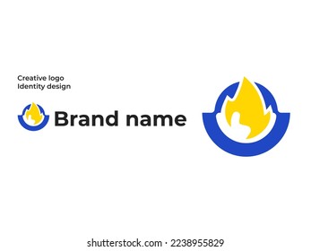 Diseño del logotipo de la marca de llama de fuego, logotipo industrial, concepto de combustible de gas de petróleo