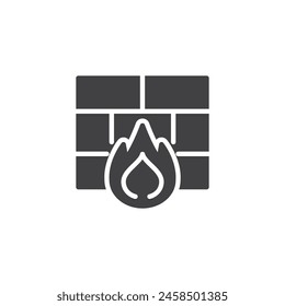 Fire flame and brick wall vector icon. filled flat sign for mobile concept and web design. Firewall glyph icon. Cyber security symbol, logo illustration. Vector graphics