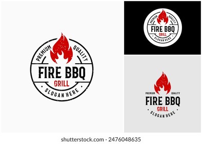 Fuego Llama Quemar Barbacoa Barbacoa Parrilla Antiguas Insignia Rústica Vector Logo Ilustración