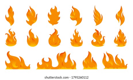 Iconos de fuego queman la llama de la antorcha del infierno aislados. Luz de potencia de bola de fuego, ilustración vectorial