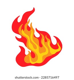 Fire flame, burn game fireball. Spark and smoke comic combustion effect, hot wildfire logo or emblem, furious bonfire blaze, orange and red energy tattoo, explosion. Vector cartoon icon