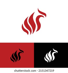 Fire Flame Burn Red Liver Bird Logo Icon Sign Black White Variation Simple Elegant Modern Minimalist Style Design