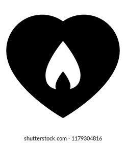 
A fire flame burning in heart , burning heart icon 
