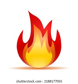 Feuerflamme, die auf weißem Hintergrund brennt, flach Vektorsymbol-Design.