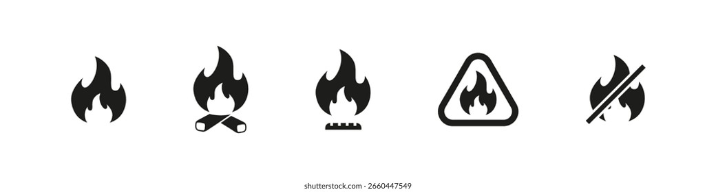 Fuego, llama, símbolos ardientes conjunto de iconos llenos.
Colección de icono de silueta de calor y energía.