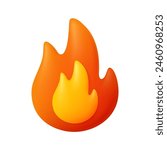 Fire flame. Camping, energy and power concept. 3d vector icon. Cartoon minimal style.