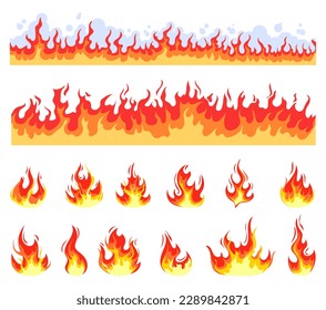 Fire flame cartoon burn hot isolated set concept. Vector cartoon graphic design element illustration