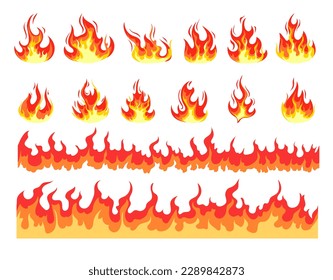 Fire flame cartoon burn hot isolated set concept. Vector cartoon graphic design element illustration