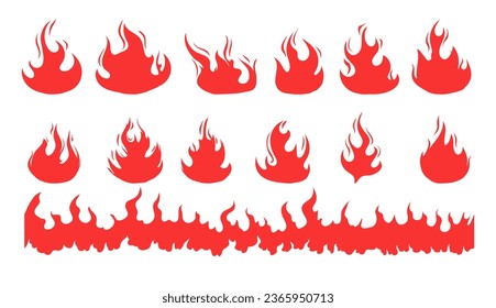 Caricatura sobre la llama de fuego quema un conjunto aislado. Ilustración del diseño gráfico del vector