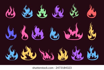 Conjunto aislado de quemaduras de dibujos animados Fire flame. Ilustración de Diseño gráfico de Vector