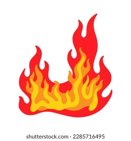 Fire flame cartoon icon. Burn fireball effect, color explosion, fiery and warm energy power, flammable and heat bonfire elements, red, orange and yellow passion. Vector graphic symbol