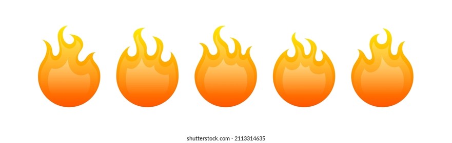Fire flame cartoon style. Hot flaming ignition collection. Vector illustration graphic design.
