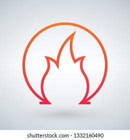 Fire or flame in circle simple Logo. Vector illustration isolated on white background.