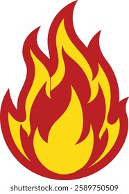 Fire flame clipart featuring a bold red and yellow flame design. Burning flame vector illustration. Perfect for graphic design, logos, posters, and digital projects.