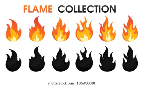Fire flame collection flat cartoon style. vector illustration.