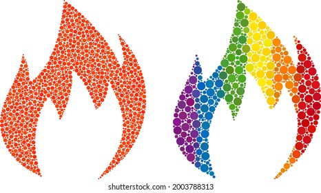 Fire flame composition icon of spheric dots in different sizes and spectrum colored color tinges. A dotted LGBT-colored fire flame for lesbians, gays, bisexuals, and transgenders.