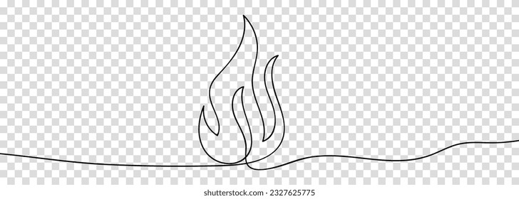 Fire flame continuous line drawing art. Vector illustration isolated on transparent background