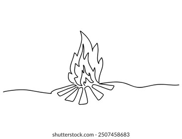 Fire flame continuous line drawing isolated on transparent background. vector illustration