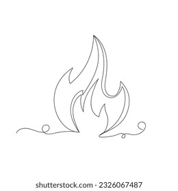 Fire flame continuous one line art isolated vector illustration on white background.