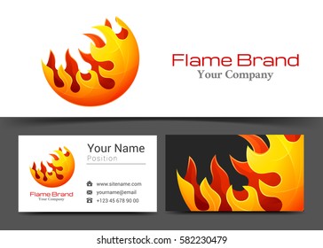 Fire Flame Corporate Logo and business card sign template. Creative design with colorful logotype business visual identity composition made of multicolored element. Vector illustration.