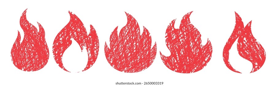 Ilustración vectorial de conjunto de iconos de crayón de llama de fuego