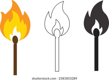 Fire Flame design in Color, Outline, and Silhouette