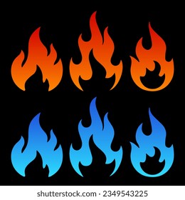 Fire and flame design vector. blue fire and red flame burning vector