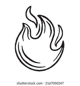 Fire is a flame drawn by hand. Restaurants cooking doodle. Vector illustration